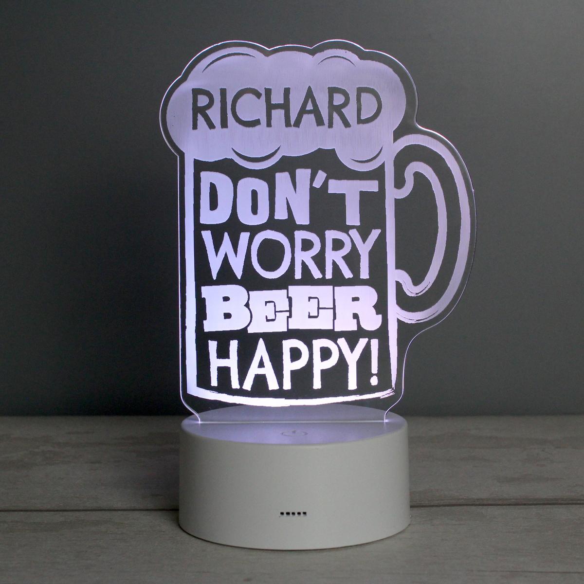 Personalised Beer Happy Colour Changing LED Light White – image 3