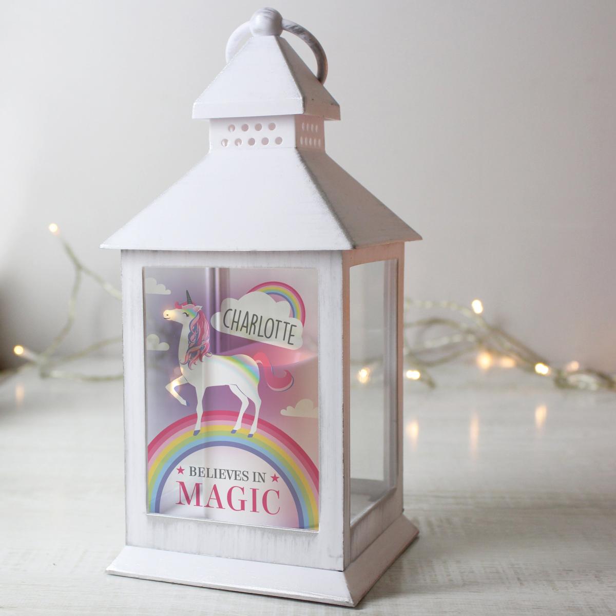 Personalised Unicorn Frost White Lantern White – image 2