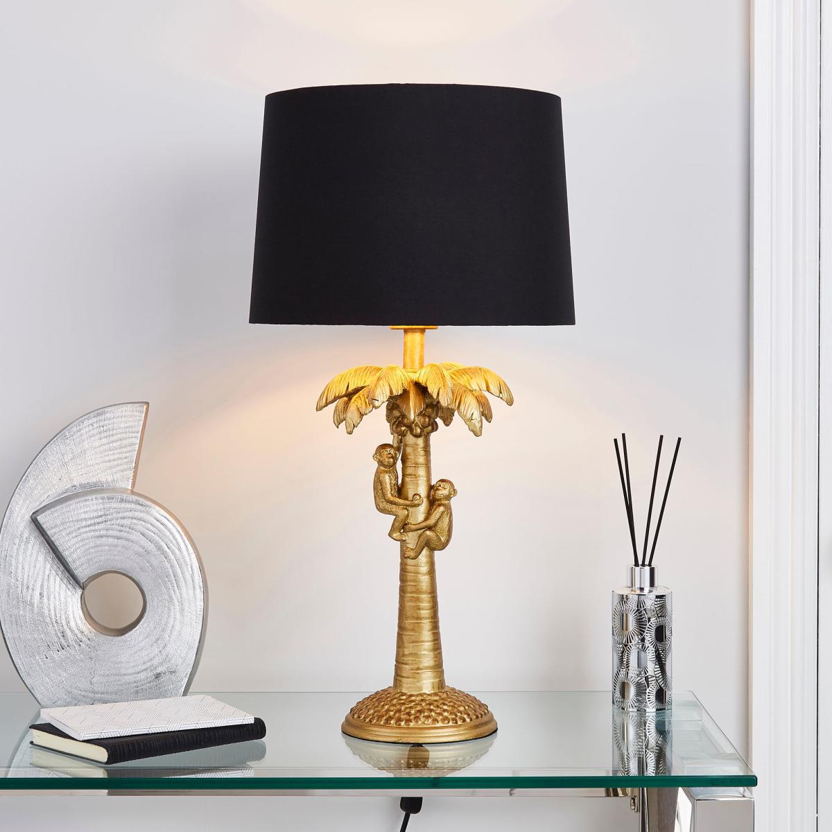 Odisha Monkey on Palm Tree Table Lamp Gold – image 1
