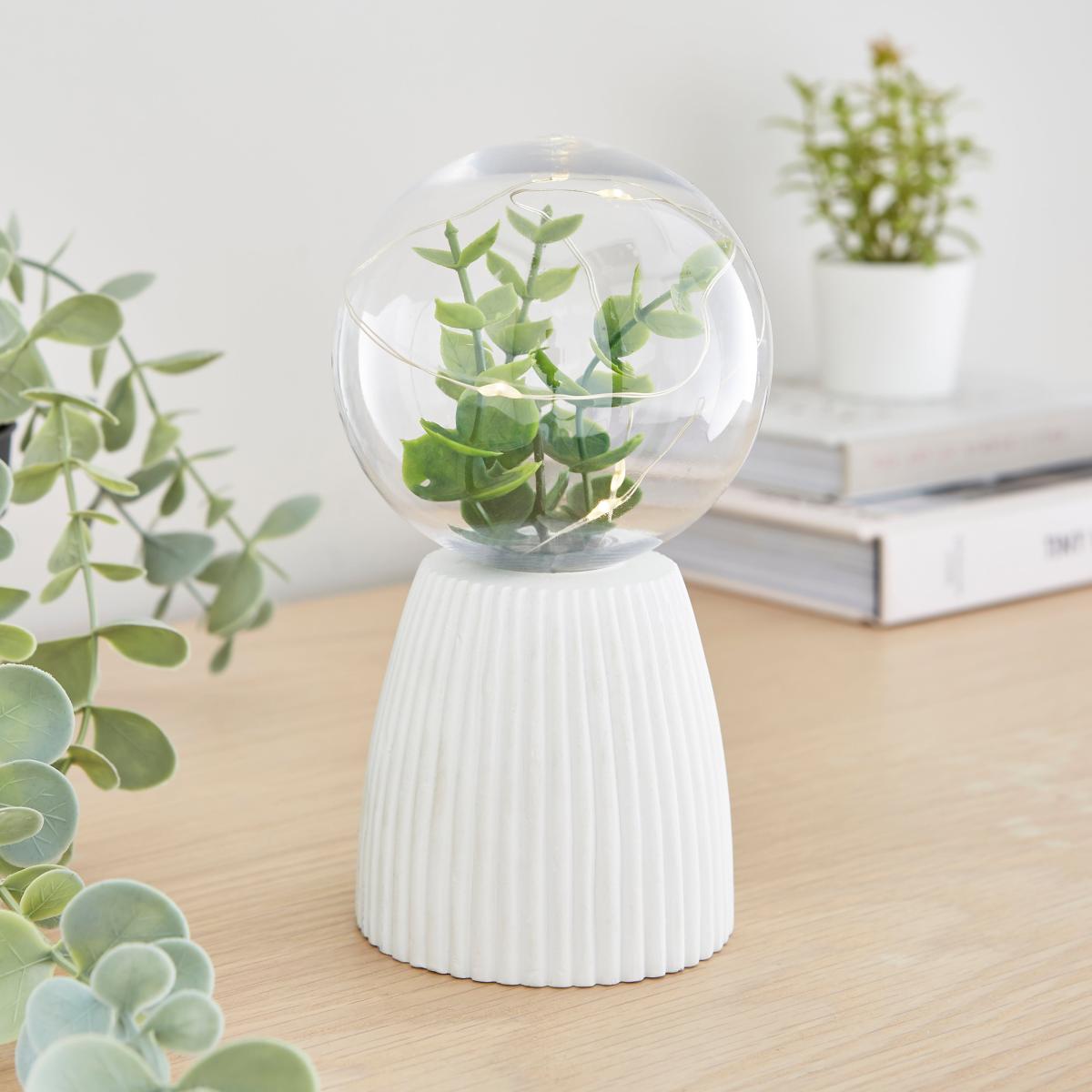 Faux Terrarium Ribbed Battery Table Lamp White – image 1
