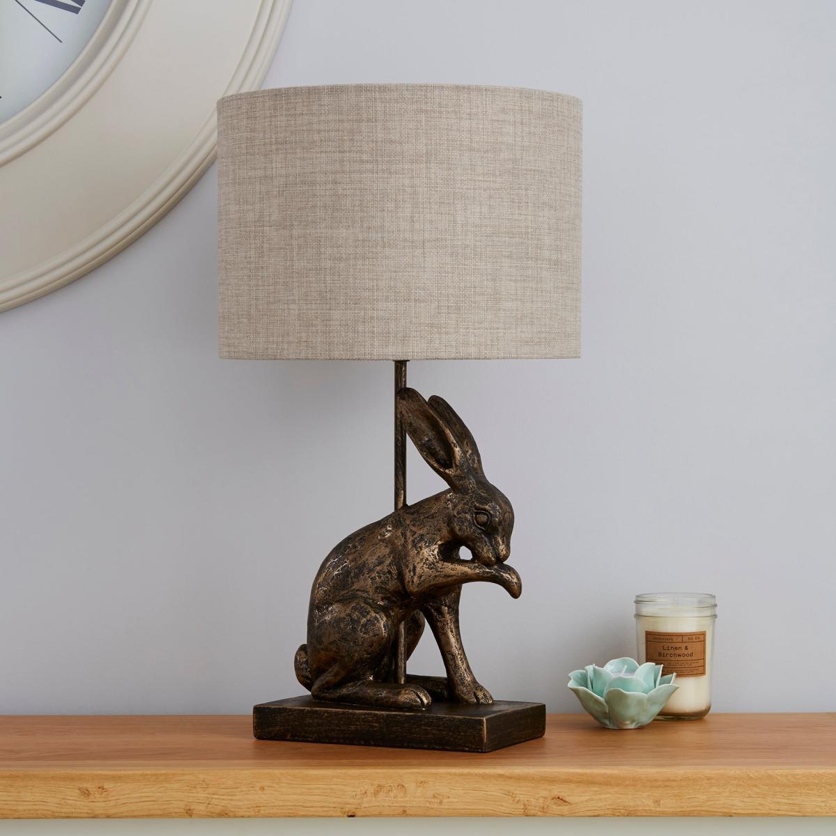 Hare Licking Paw Antique Brass Table Lamp Antique Brass – image 2
