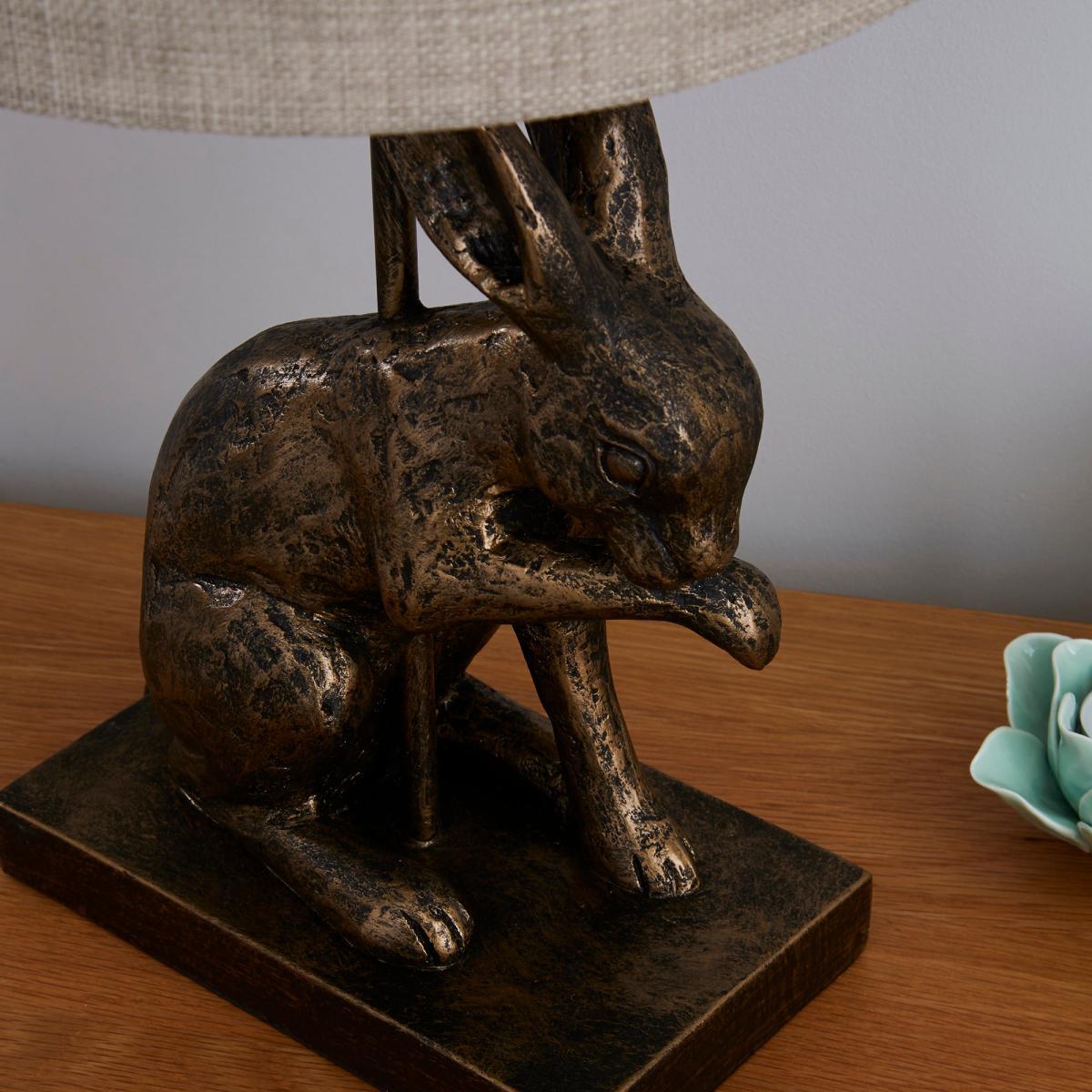 Hare Licking Paw Antique Brass Table Lamp Antique Brass – image 3