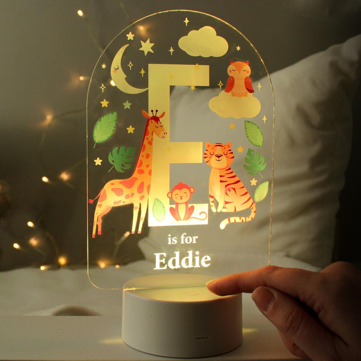 Personalised Animal Alphabet Colour Changing Night LED Light White – image 2