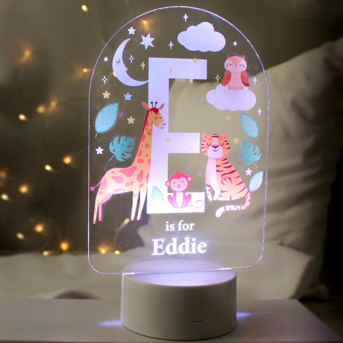 Personalised Animal Alphabet Colour Changing Night LED Light White – image 3