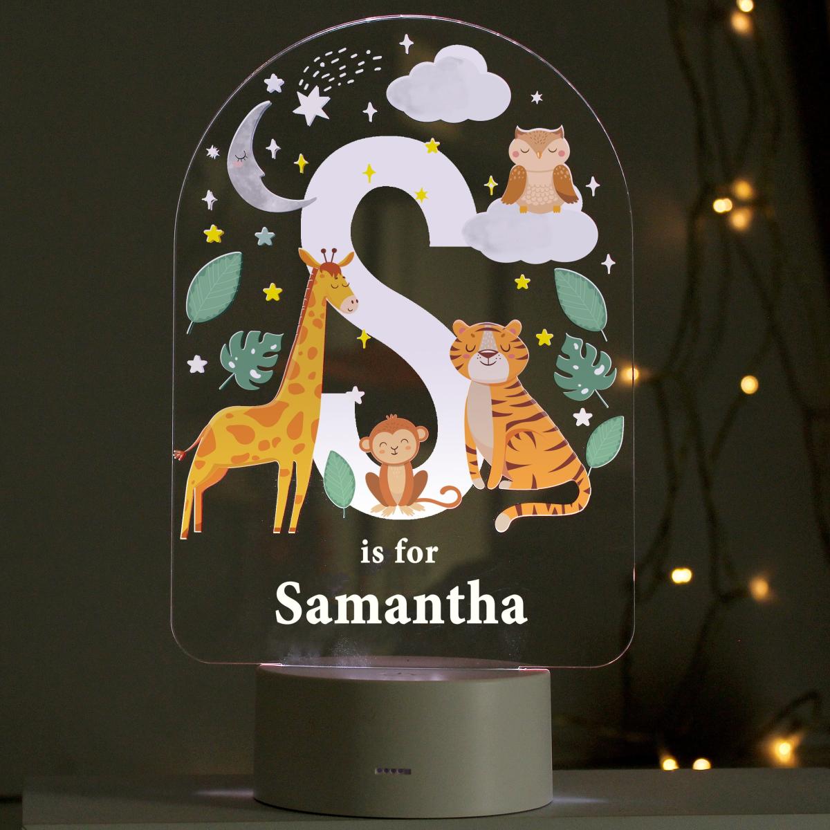 Personalised Animal Alphabet Colour Changing Night LED Light White – image 4