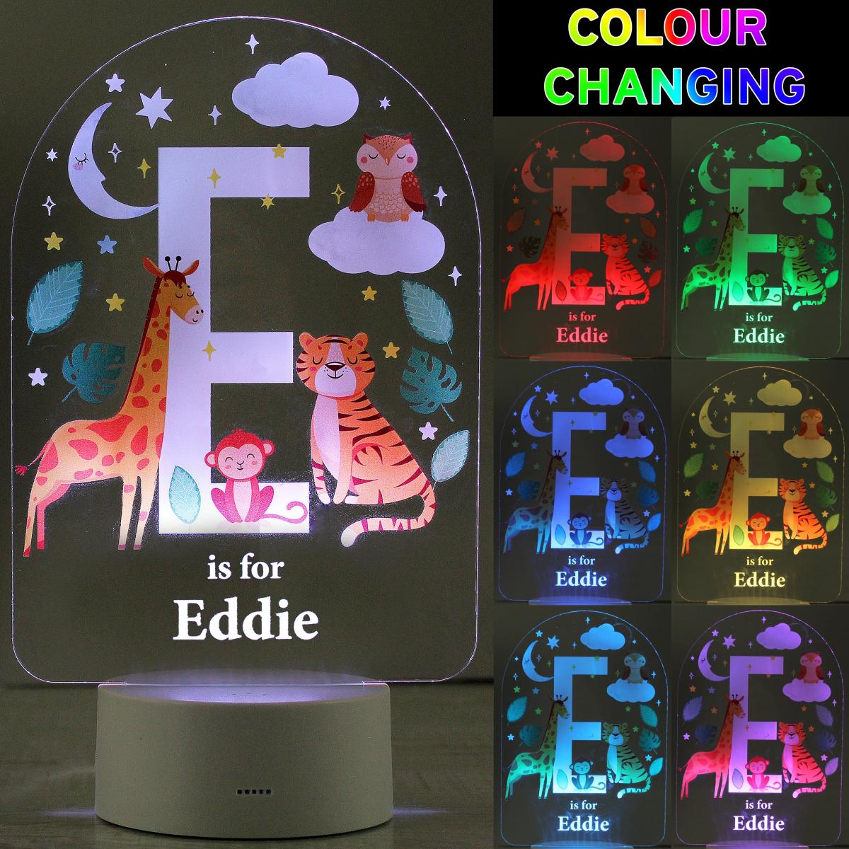 Personalised Animal Alphabet Colour Changing Night LED Light White – image 5
