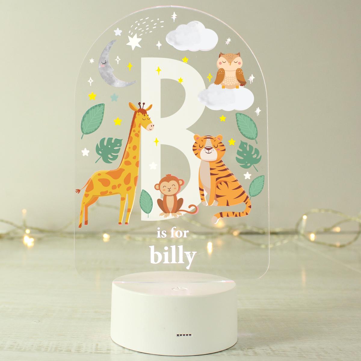 Personalised Animal Alphabet Colour Changing Night LED Light White – image 1