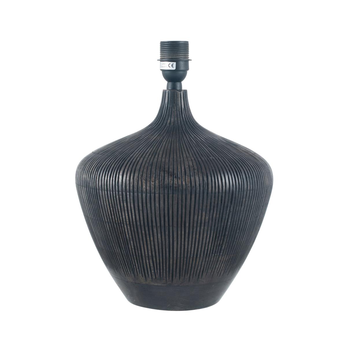Manaia Textured Wood Table Lamp with Henry Handloom Cylinder Shade Black – image 2