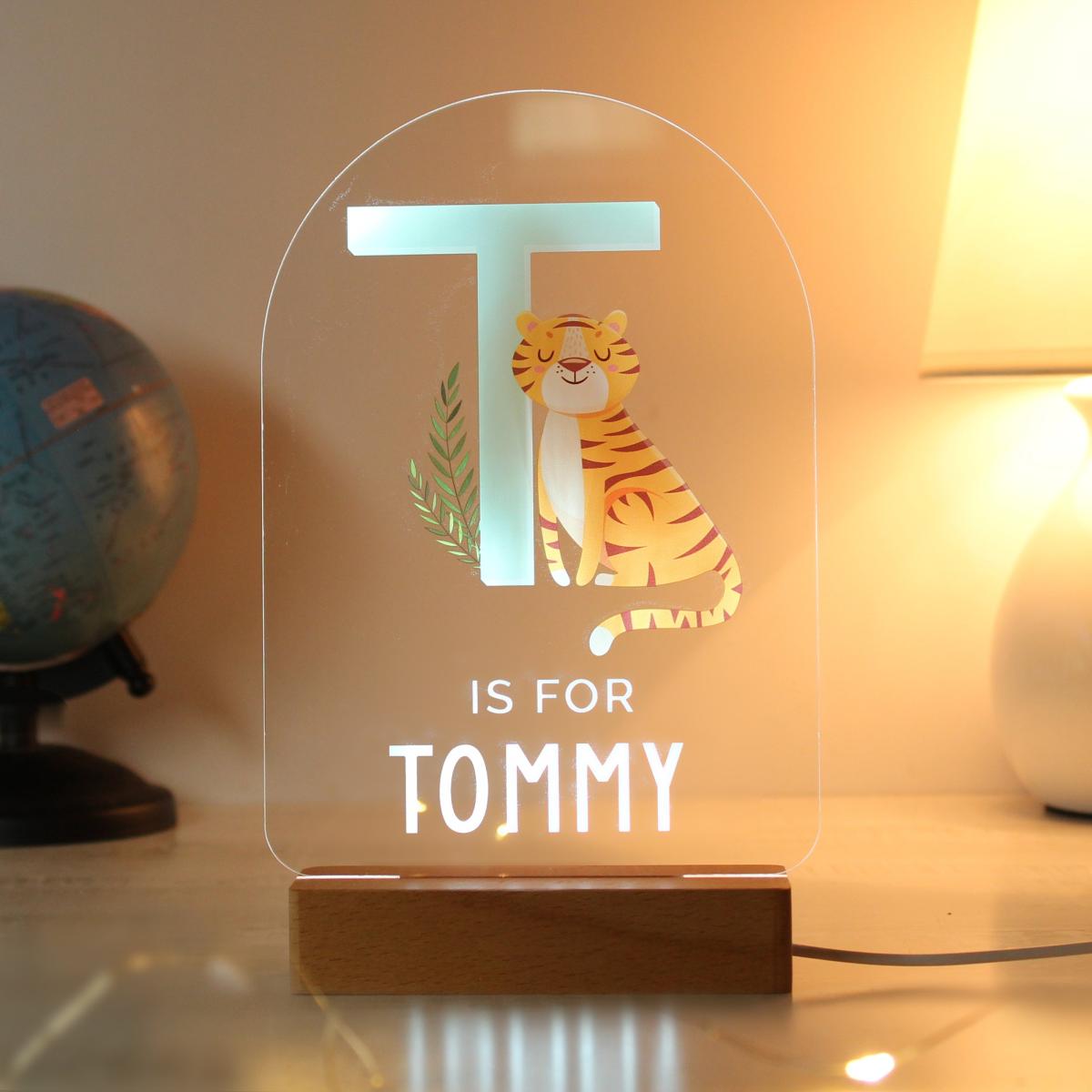 Personalised Animal Alphabet Wooden Based LED Light Natural – image 2