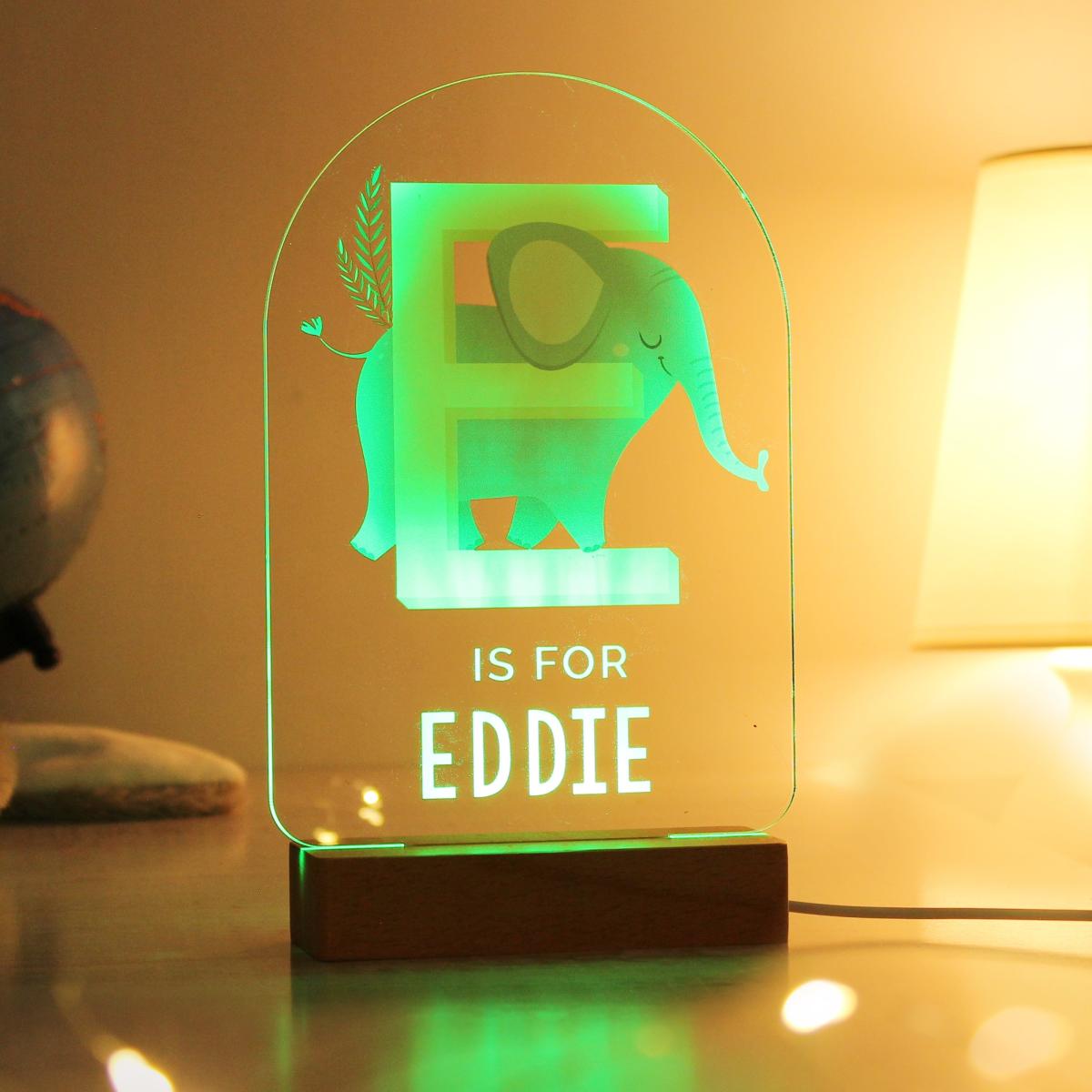 Personalised Animal Alphabet Wooden Based LED Light Natural – image 3