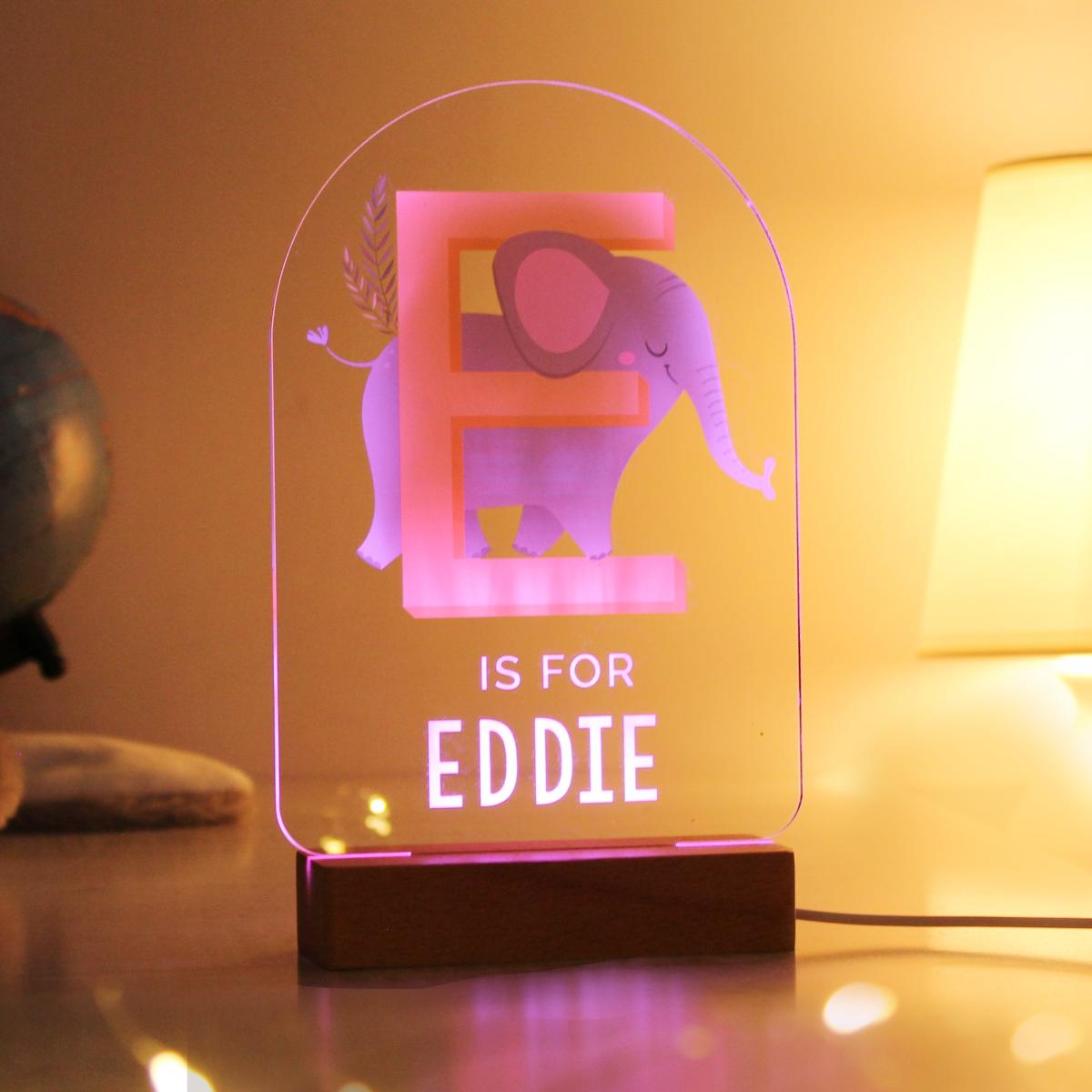 Personalised Animal Alphabet Wooden Based LED Light Natural – image 4