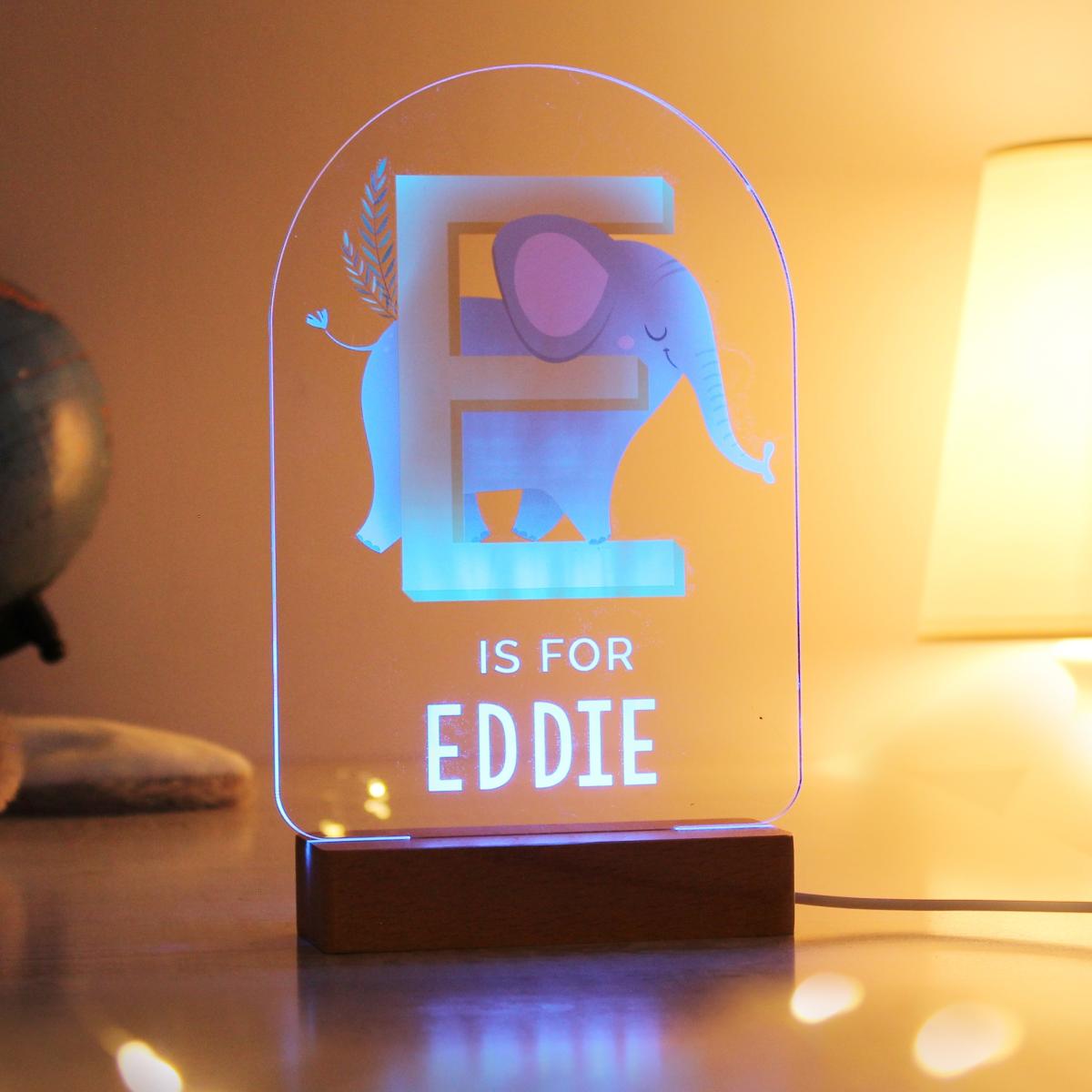 Personalised Animal Alphabet Wooden Based LED Light Natural – image 5