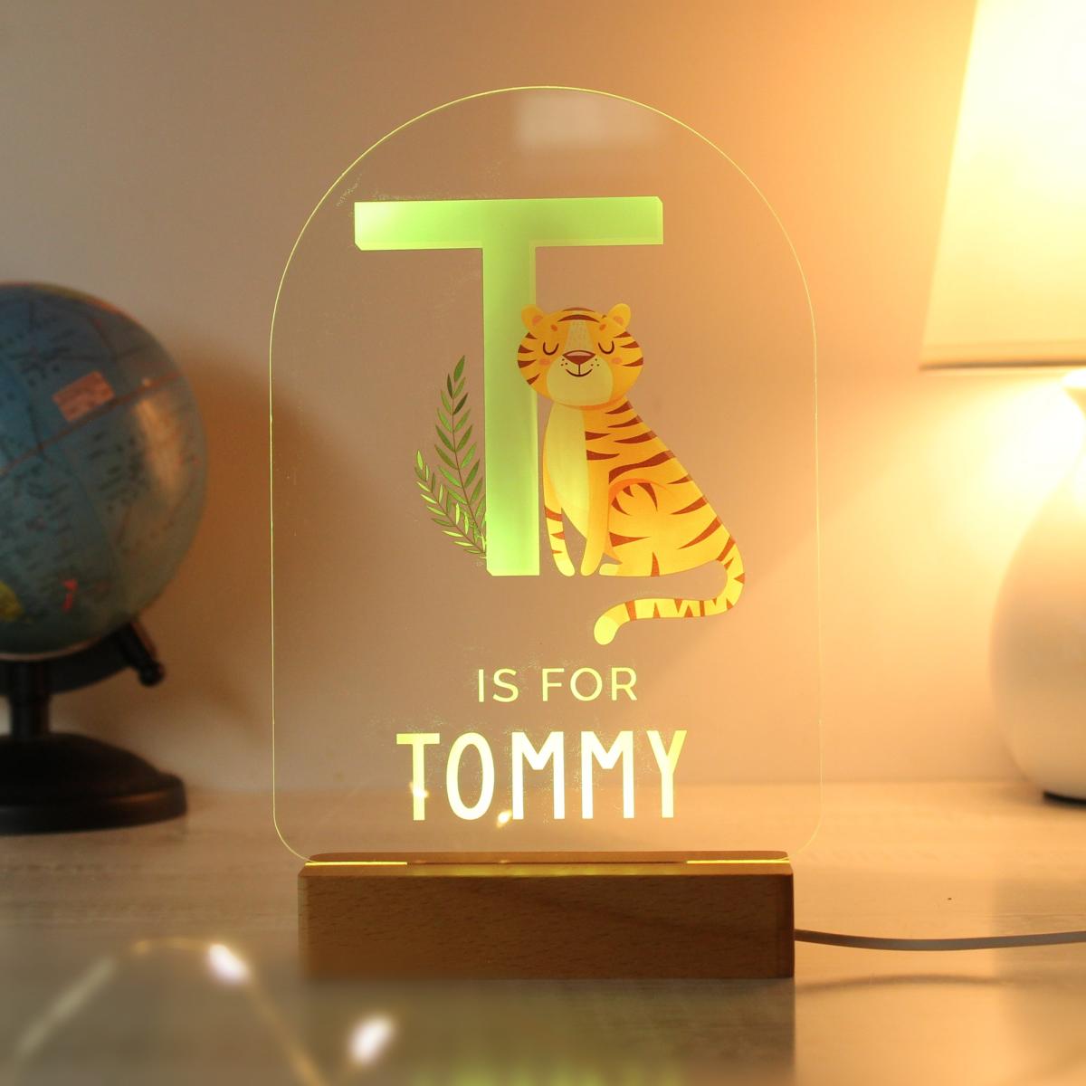 Personalised Animal Alphabet Wooden Based LED Light Natural – image 7