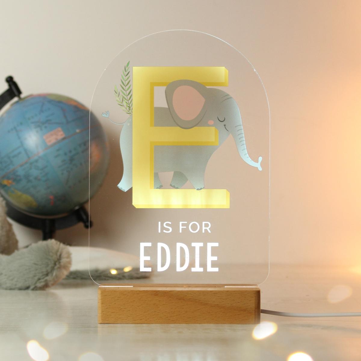 Personalised Animal Alphabet Wooden Based LED Light Natural – image 1