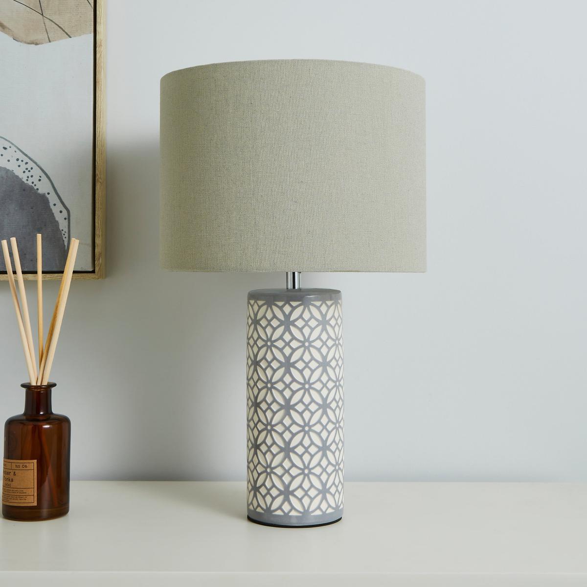 Geo Tile Ceramic Table Lamp Grey – image 2