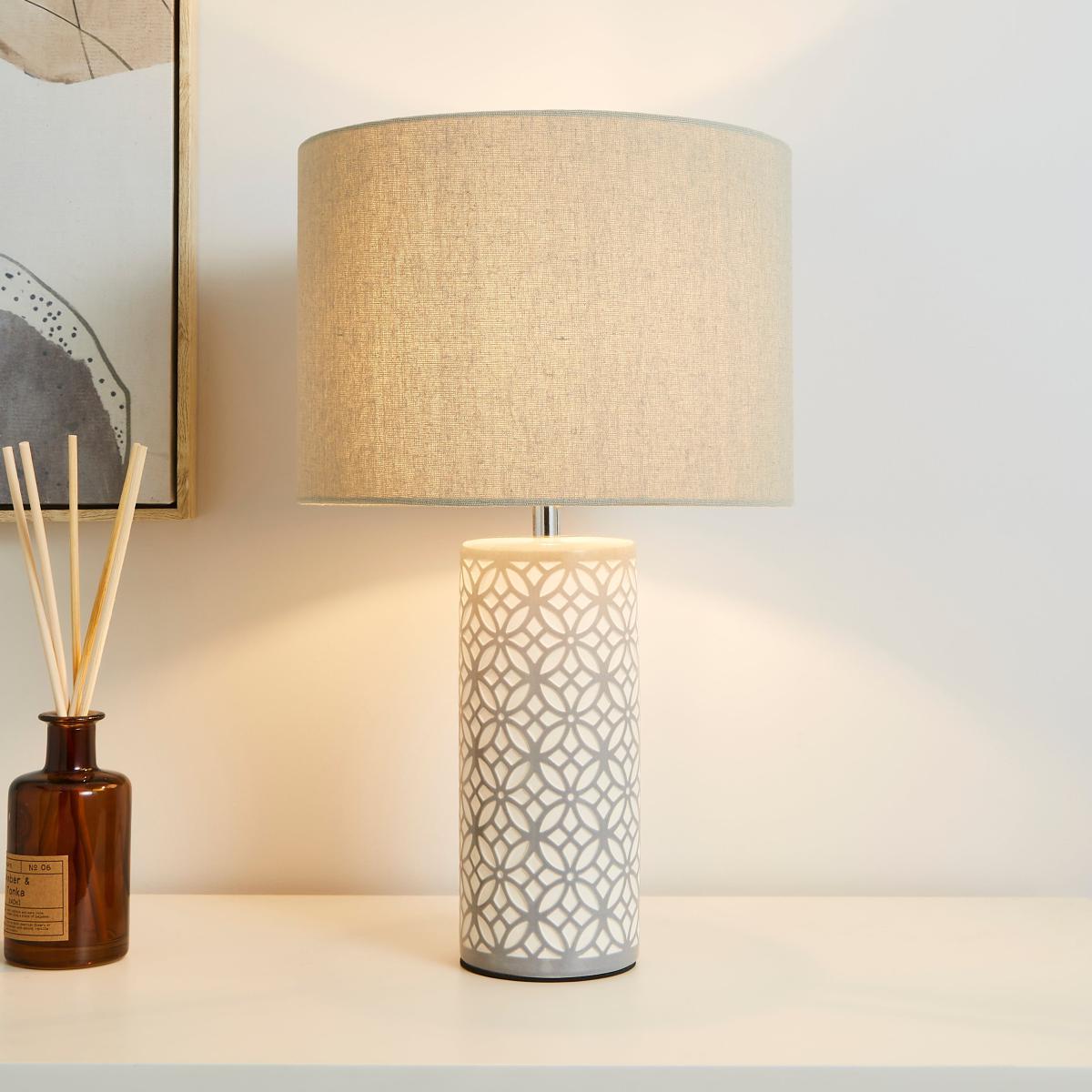 Geo Tile Ceramic Table Lamp Grey – image 1