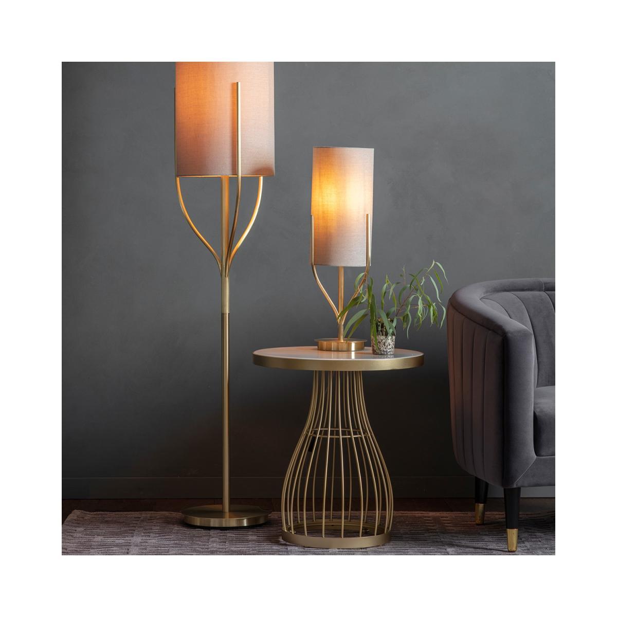 Floor Lamp with Brass Base & Linen Shade - Romana – image 2