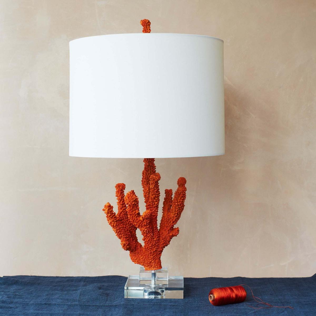 Faux Coral Table Lamp with Linen Shade – image 2