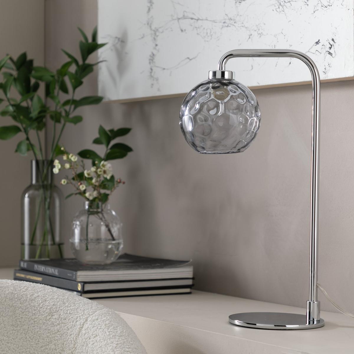 Habitat Luxe Glass 40cm Metal Table Lamp - Chrome & Grey