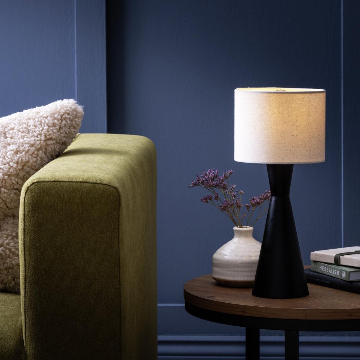 Habitat 35cm Black Wood Table Lamp - Black and White – image 2