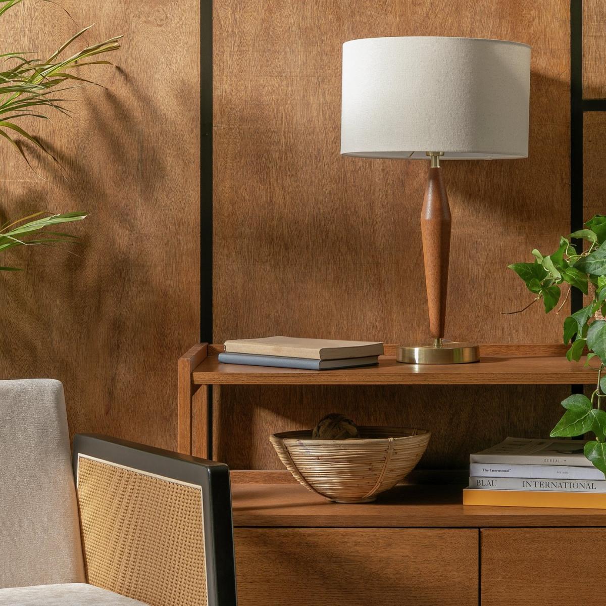 Habitat Century Wood 50cm Table Lamp - Brass – image 2
