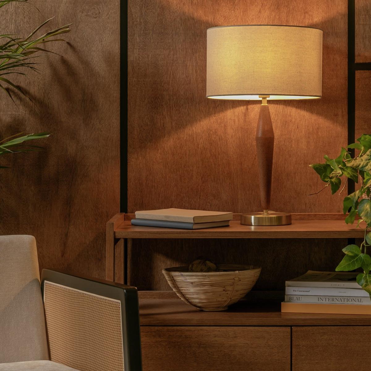 Habitat Century Wood 50cm Table Lamp - Brass – image 3