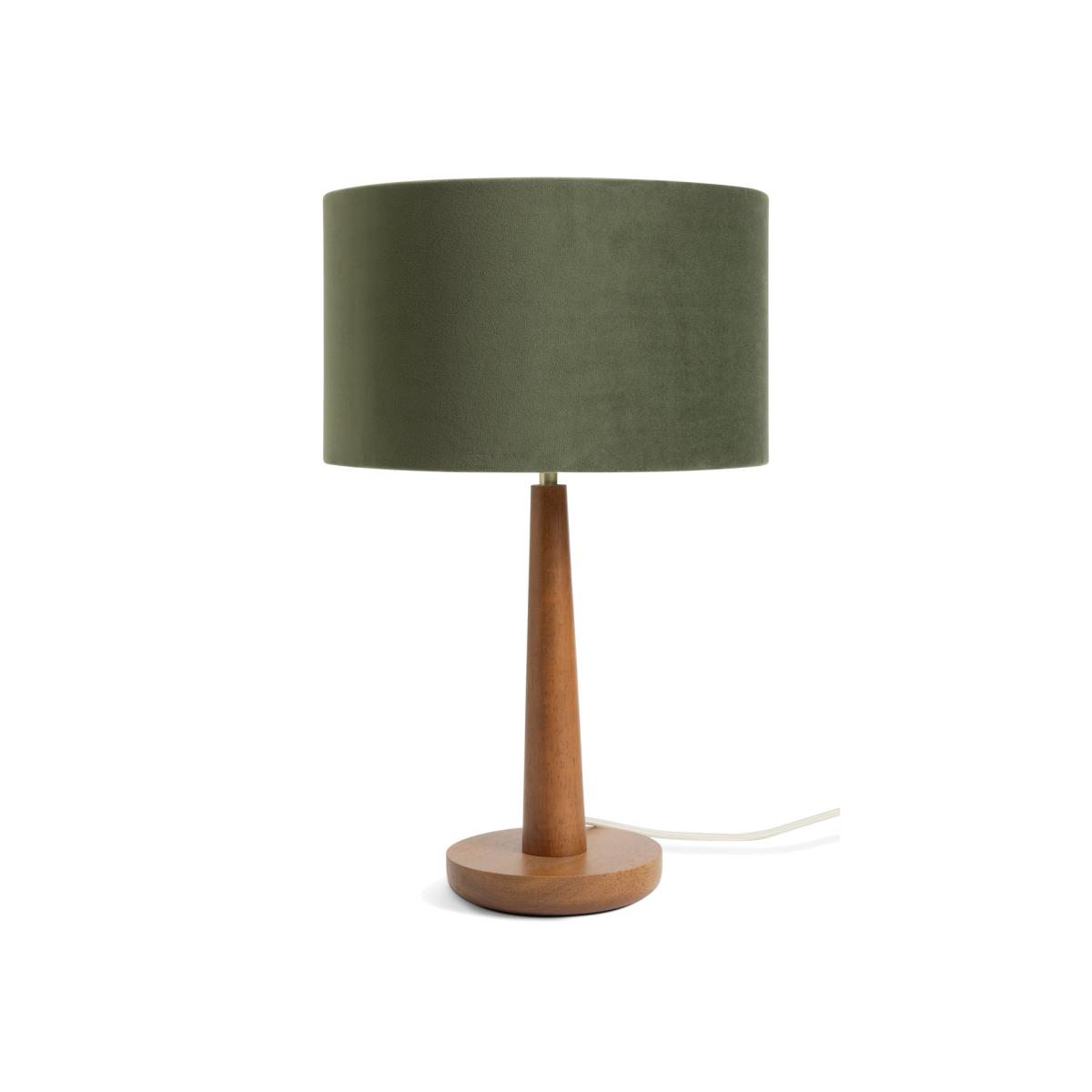 Habitat Tapered 47cm Wood & Velvet Table Lamp - Walnut&Green – image 1