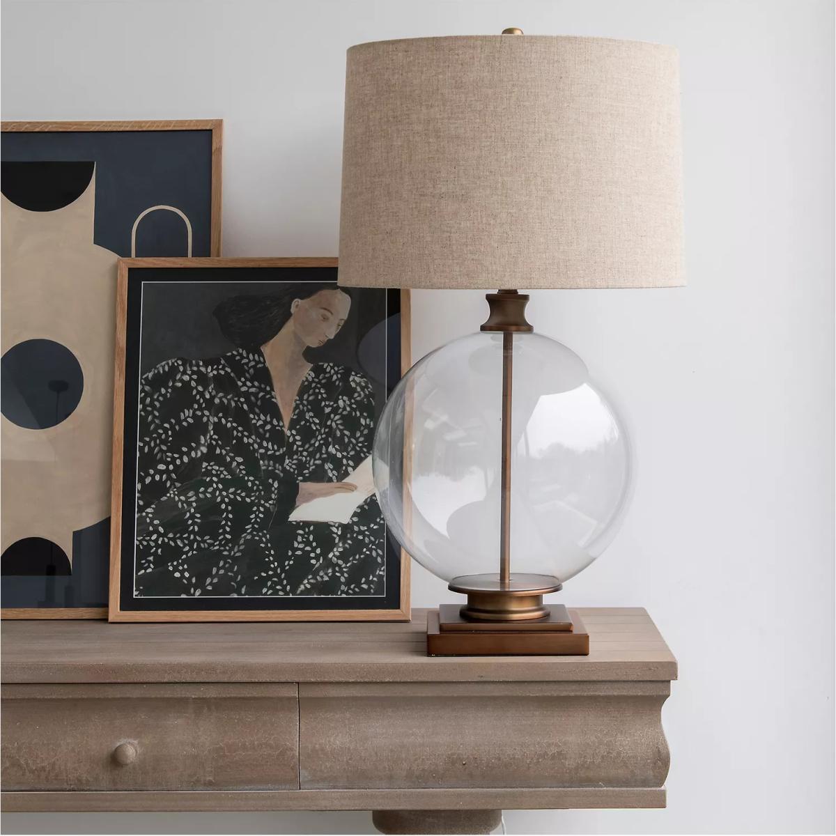 One.World Clifton Round Glass Table Lamp, Brushed Gold – image 1