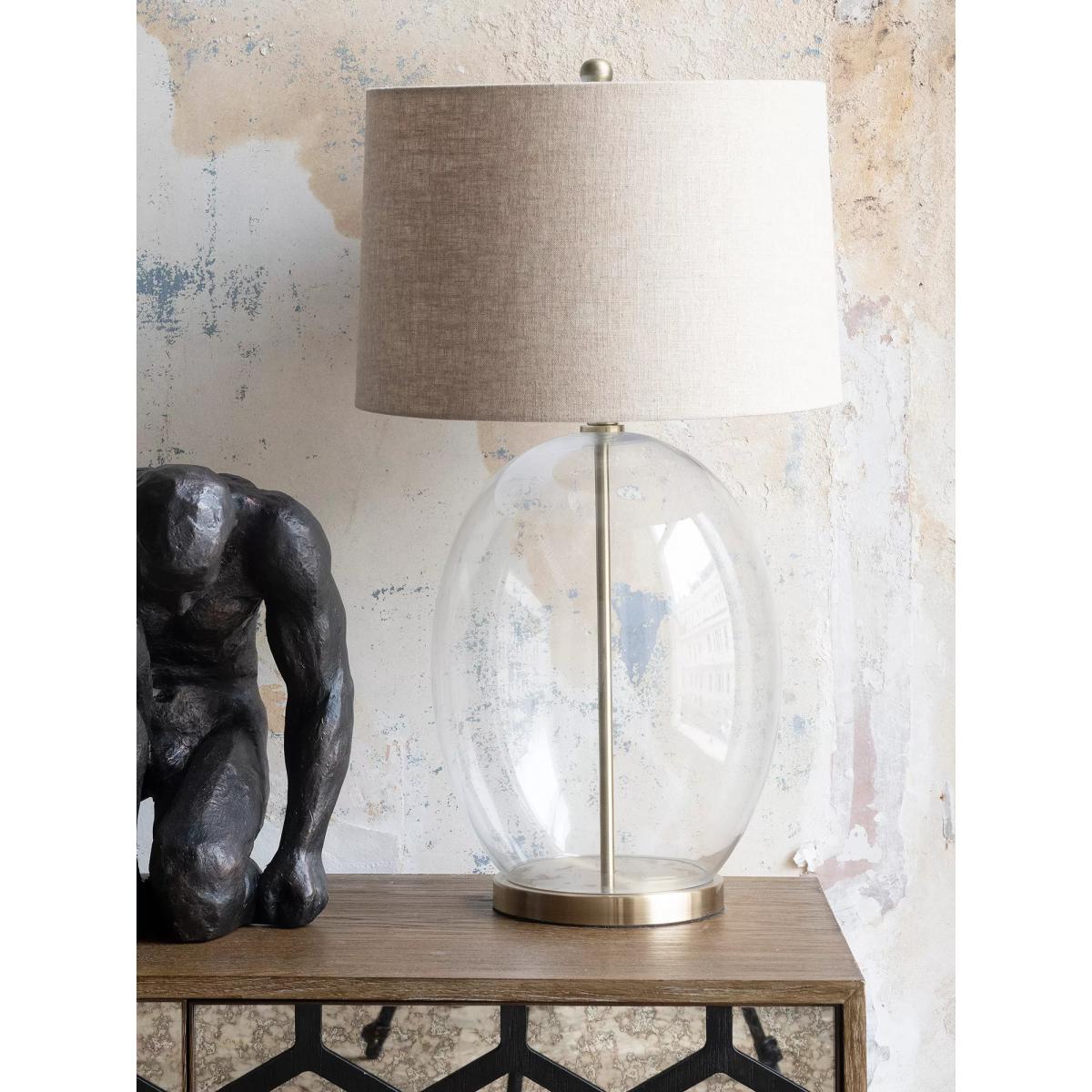 One.World Glass Base Linen Shade Table Lamp, Clear – image 2