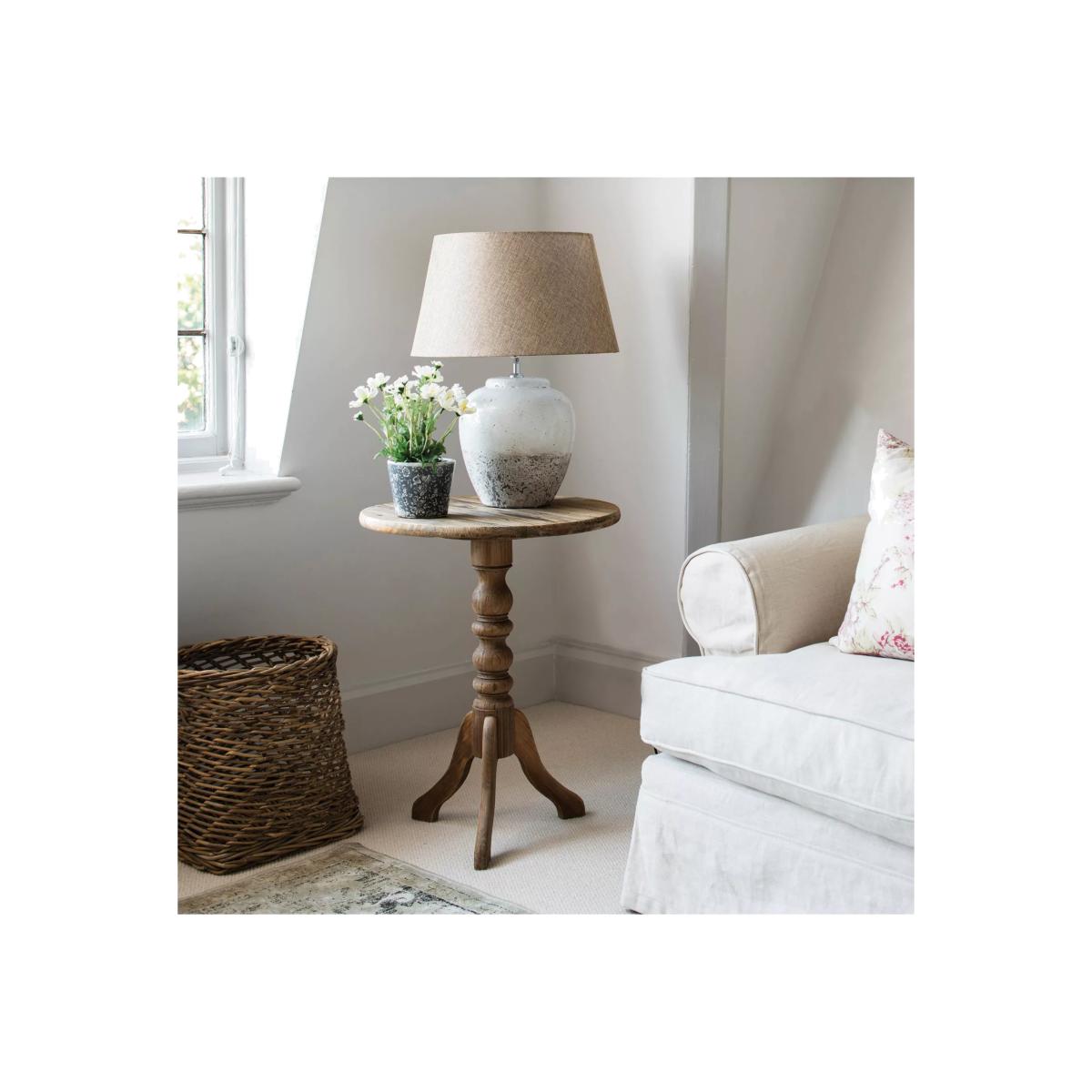 One.World Birkdale Rounded Terracotta Stone Base Linen Shade Table Lamp, Stone – image 1
