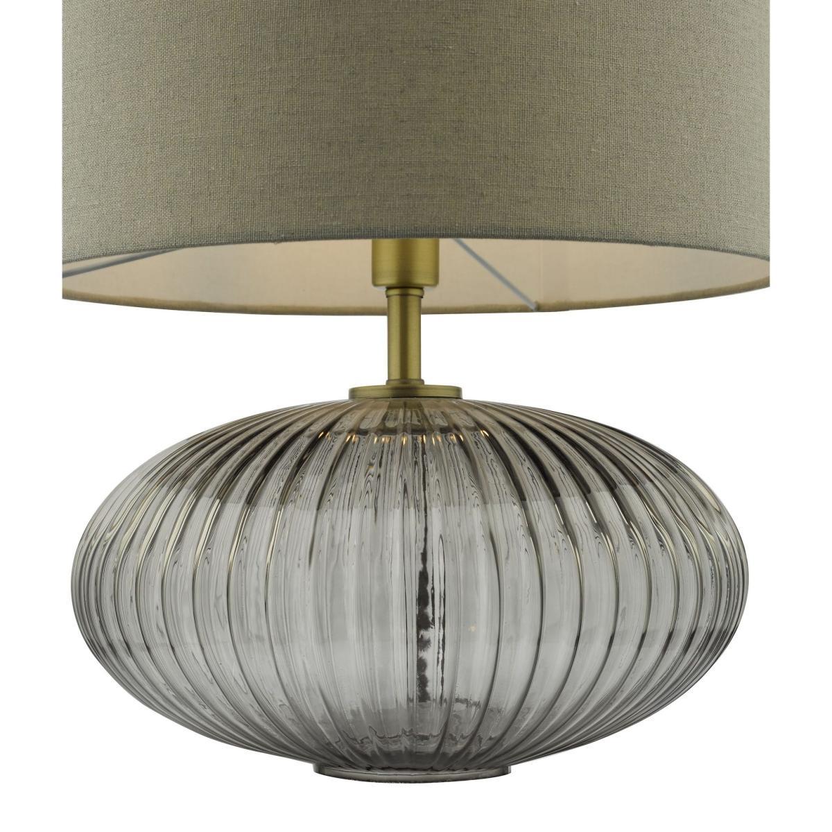 dar lighting EDM4275 Edmond Table Lamp Smoked Glass Antique Brass Detail with Shade – image 2