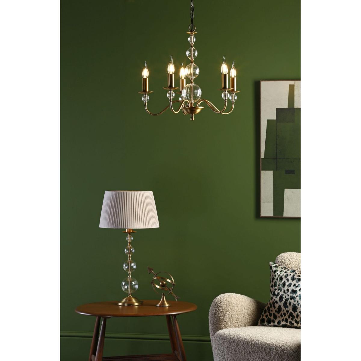 dar lighting LYZ4245 Lyzette 1 Light Table Lamp Aged Brass Ribbed Glass with Shade – image 3