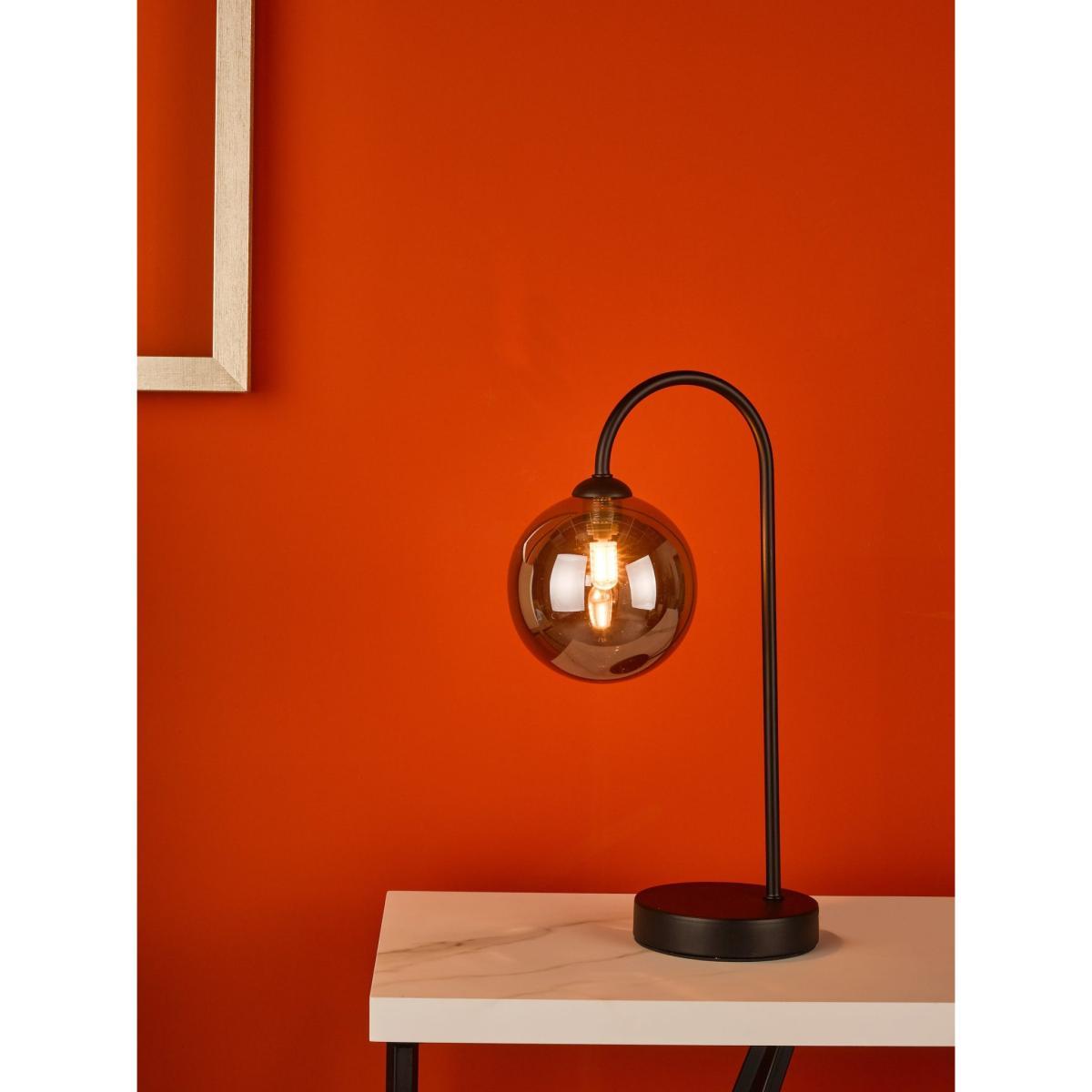 dar lighting EIS4122 Eissa 1 Light Touch Table Lamp Matt Black Smoked Glass