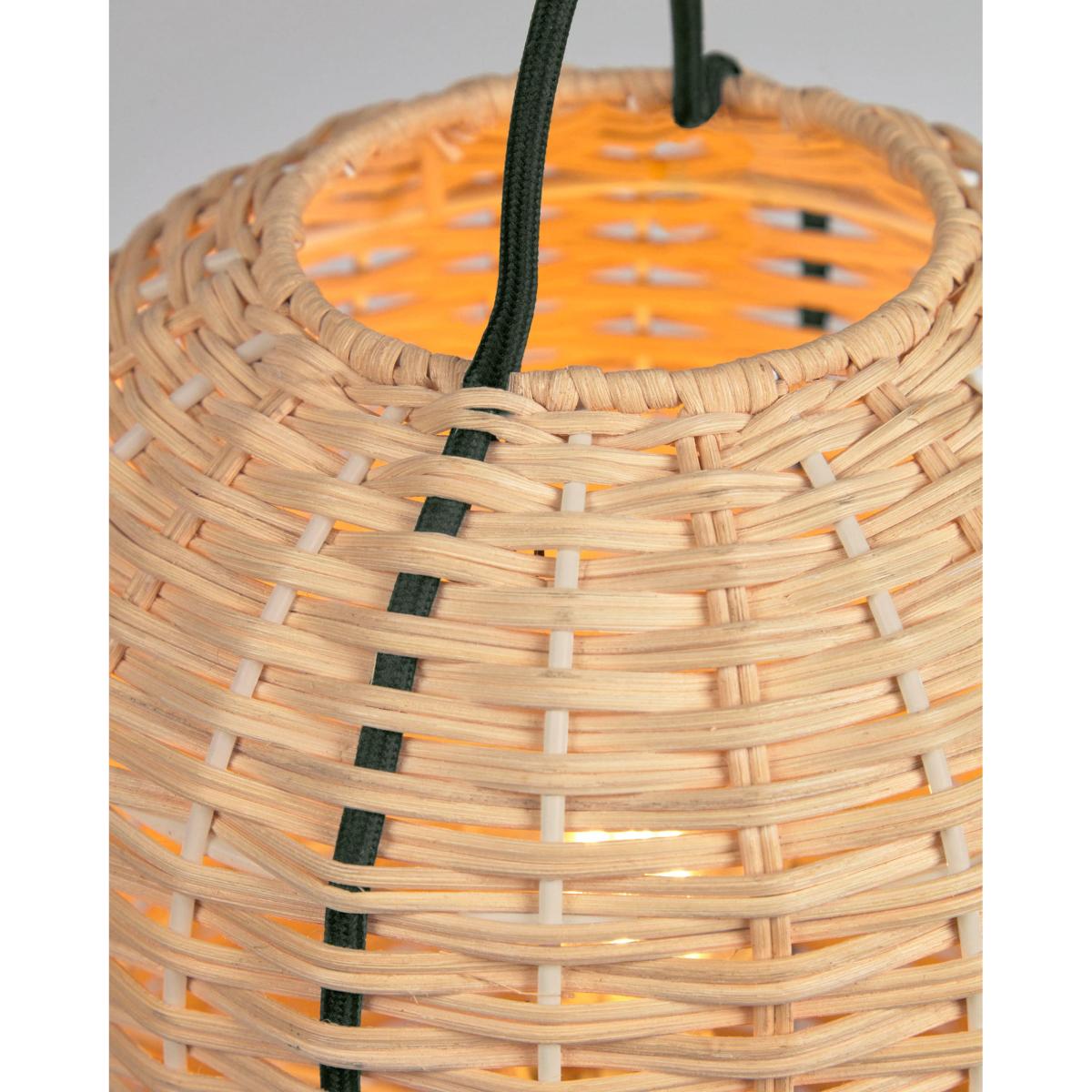Small Lumisa table lamp in rattan with natural finish and green cord UK adapter – image 3