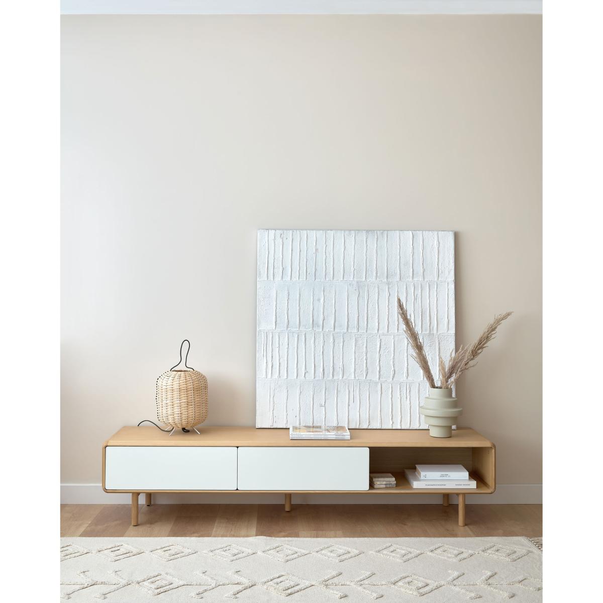 Small Lumisa table lamp in rattan with natural finish and green cord UK adapter – image 4