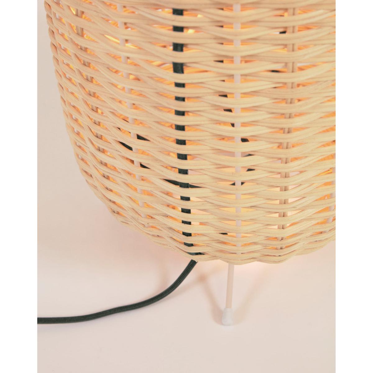 Small Lumisa table lamp in rattan with natural finish and green cord UK adapter – image 5
