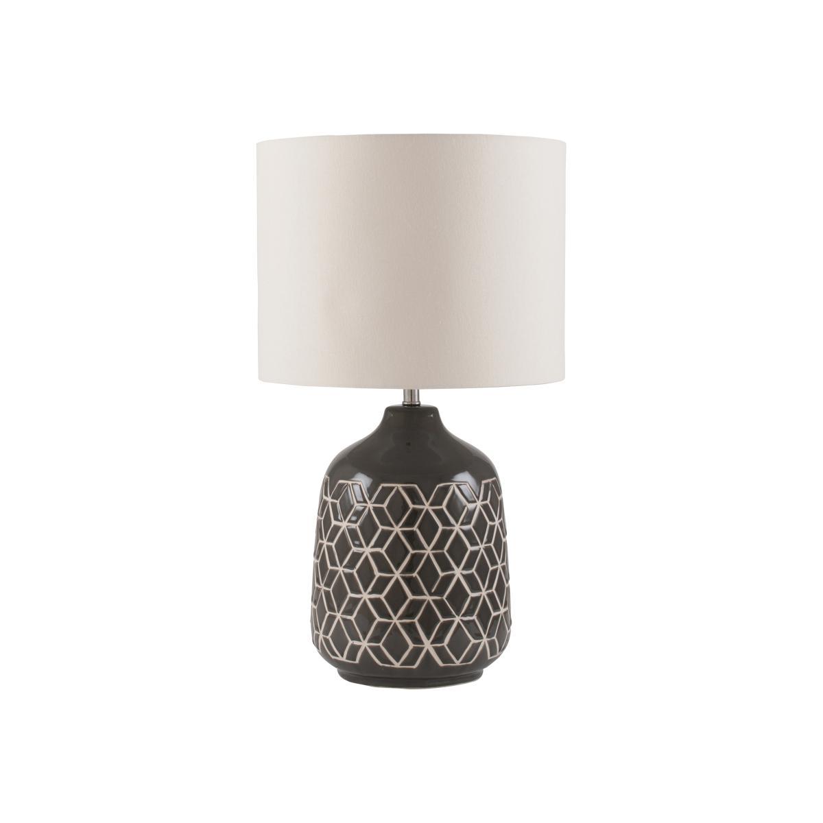 Dark Grey Ceramic Geometric Engraved Table Lamp