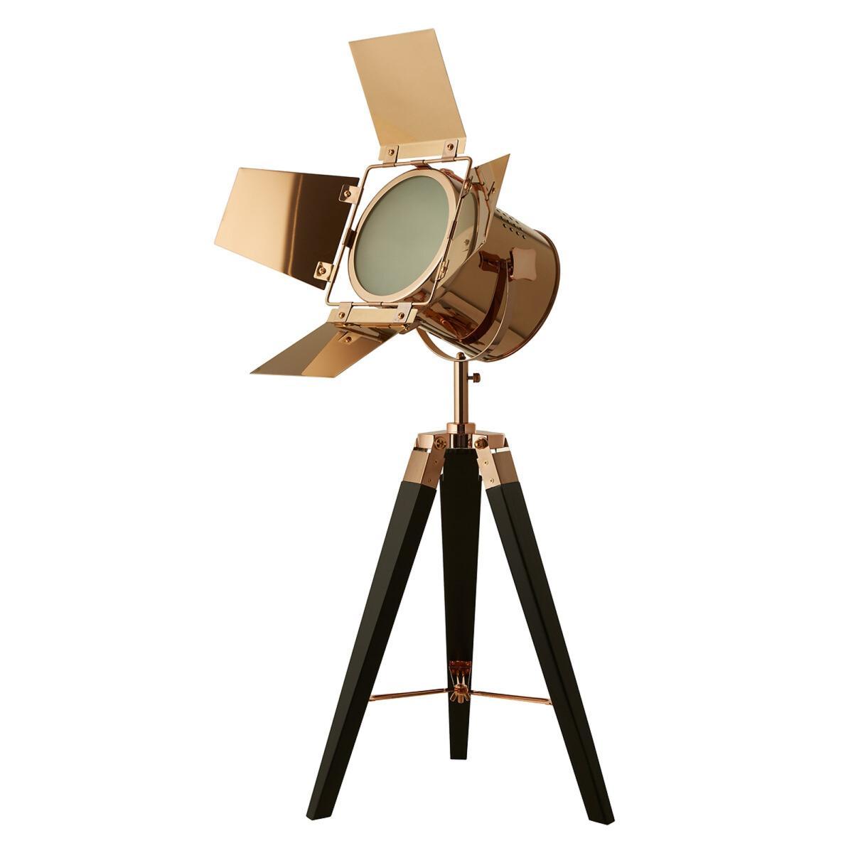 Black Wood with Copper Accent Spotlight Tripod Table Lamp – image 2
