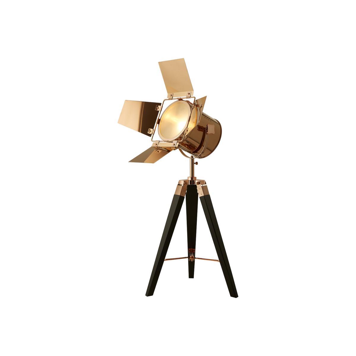 Black Wood with Copper Accent Spotlight Tripod Table Lamp – image 1