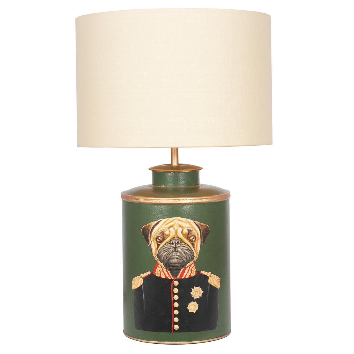 Hand painted Iron Forest Green Pug Character Table Lamp Base – image 2