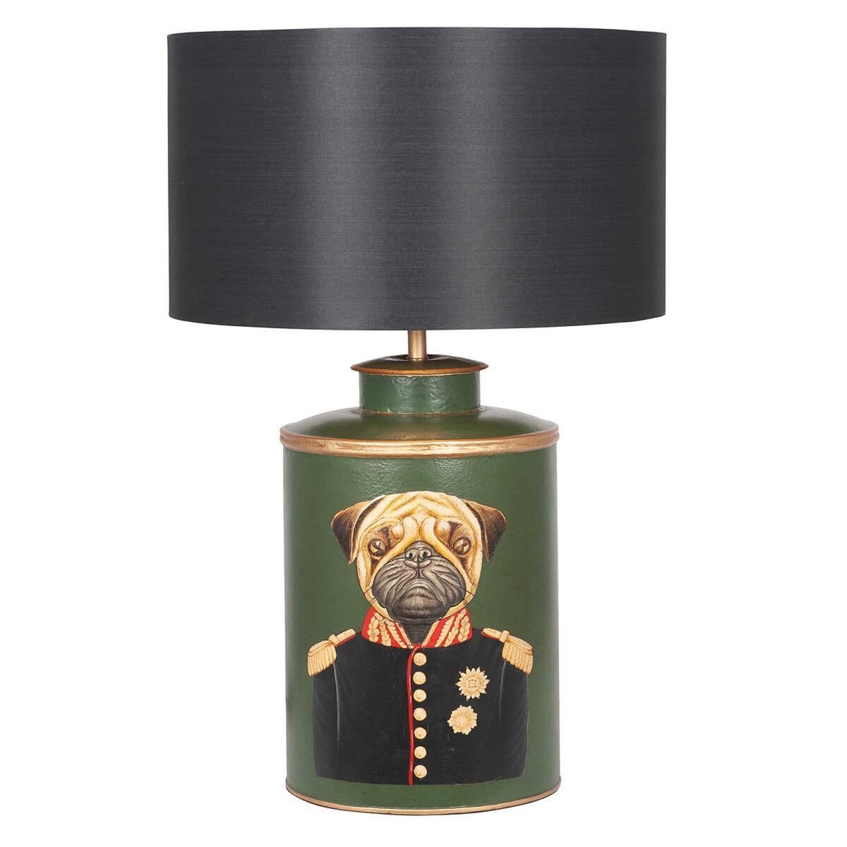 Hand painted Iron Forest Green Pug Character Table Lamp Base – image 3