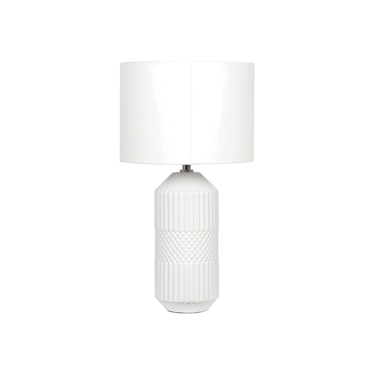 White Geometric Embossed Ceramic Table Lamp