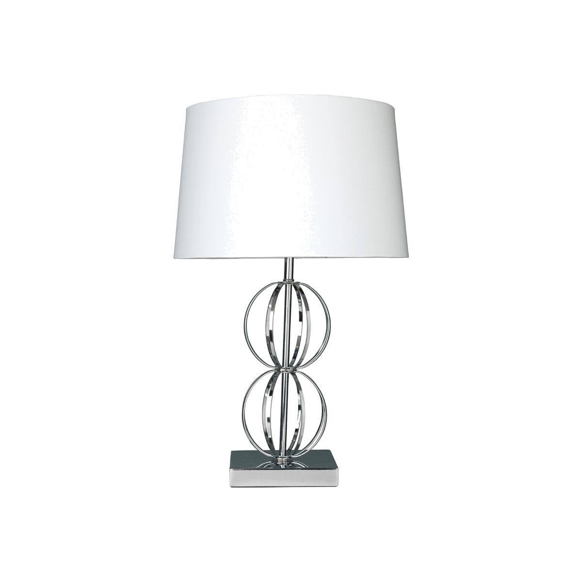 Chrome Hooped Wire Table Lamp with White Shade