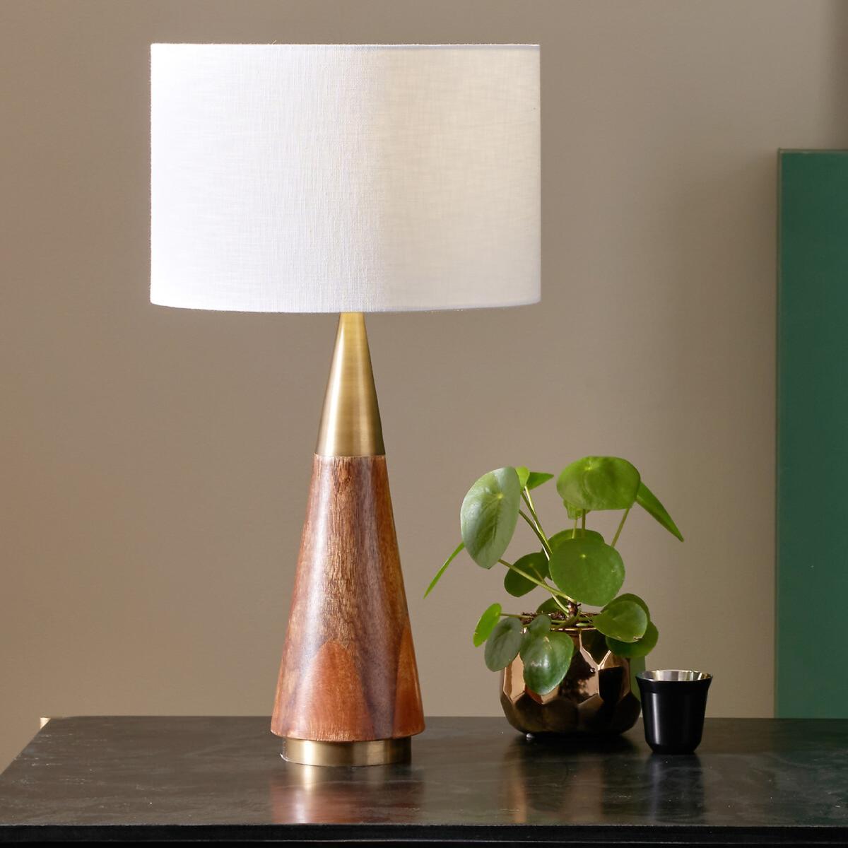 Antique Brass and Dark Wood Table Lamp Base – image 4
