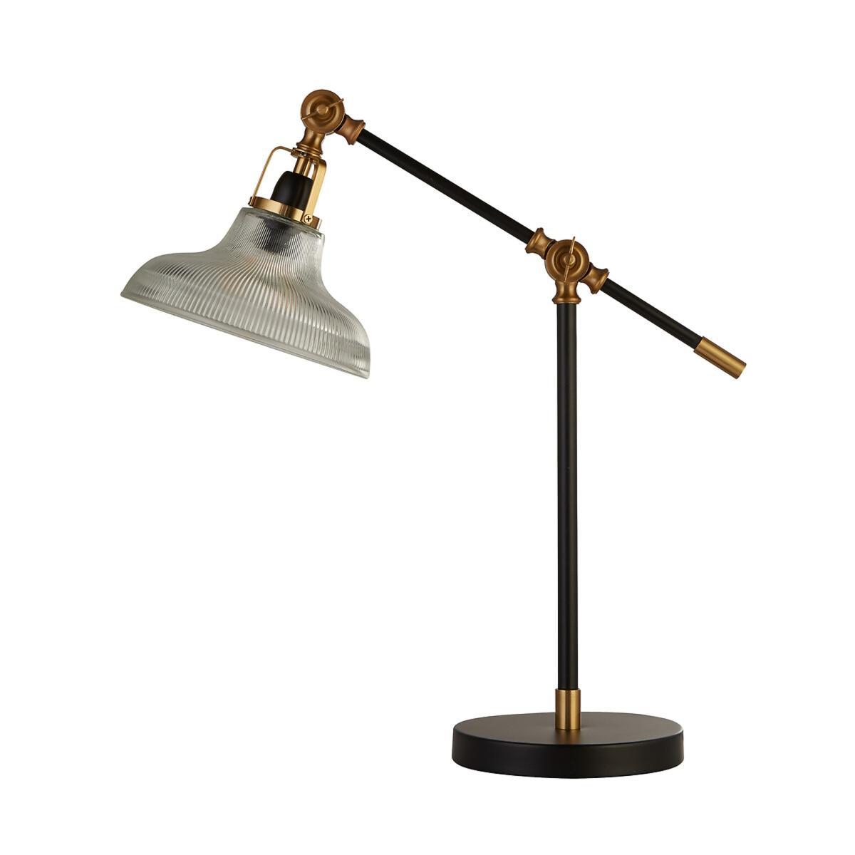 Clear Ribbed Glass, Black and Brass Detail Table Lamp – image 2