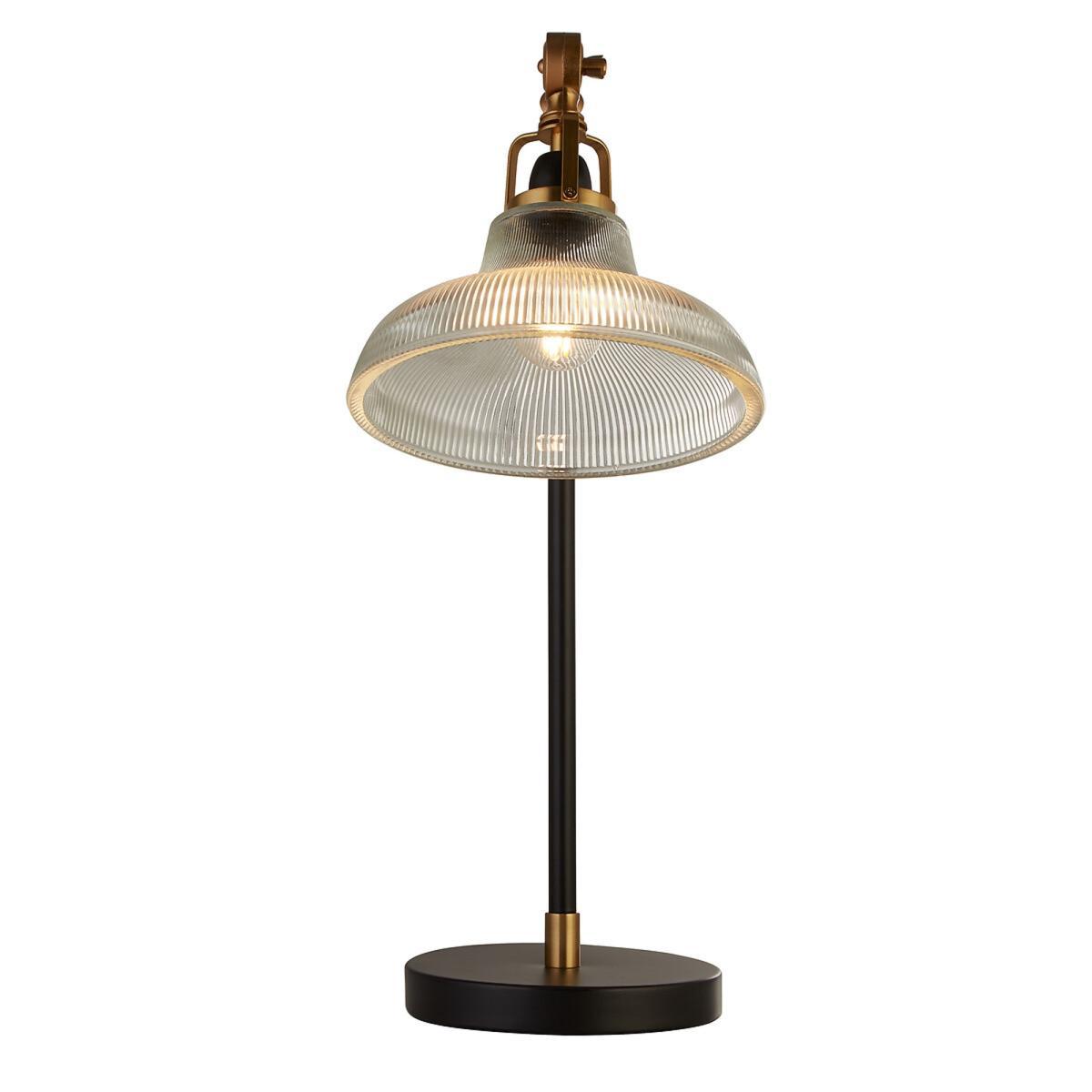 Clear Ribbed Glass, Black and Brass Detail Table Lamp – image 3