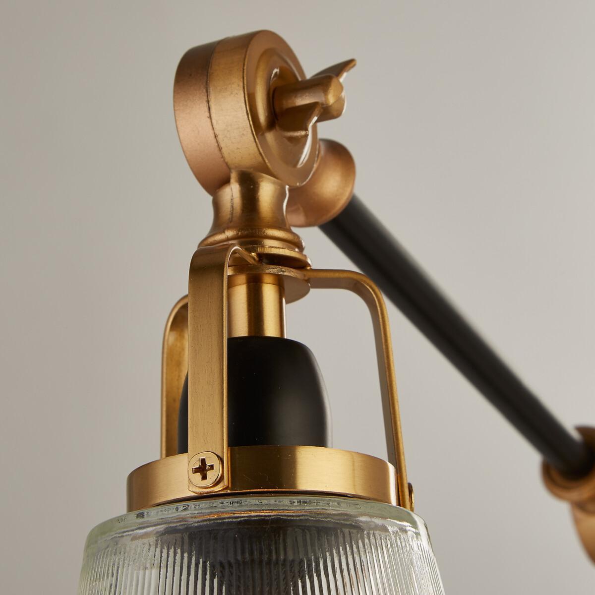 Clear Ribbed Glass, Black and Brass Detail Table Lamp – image 4