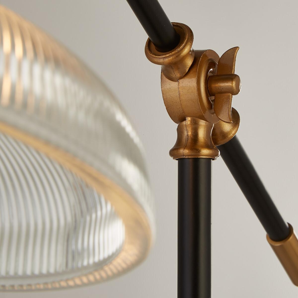 Clear Ribbed Glass, Black and Brass Detail Table Lamp – image 5