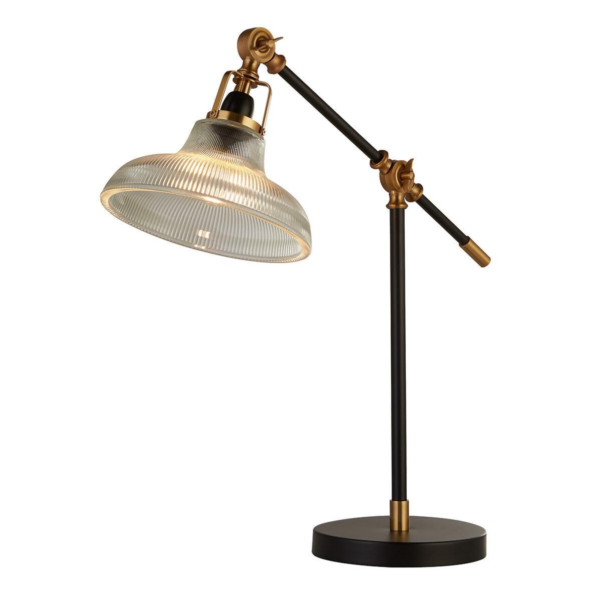 Clear Ribbed Glass, Black and Brass Detail Table Lamp – image 6