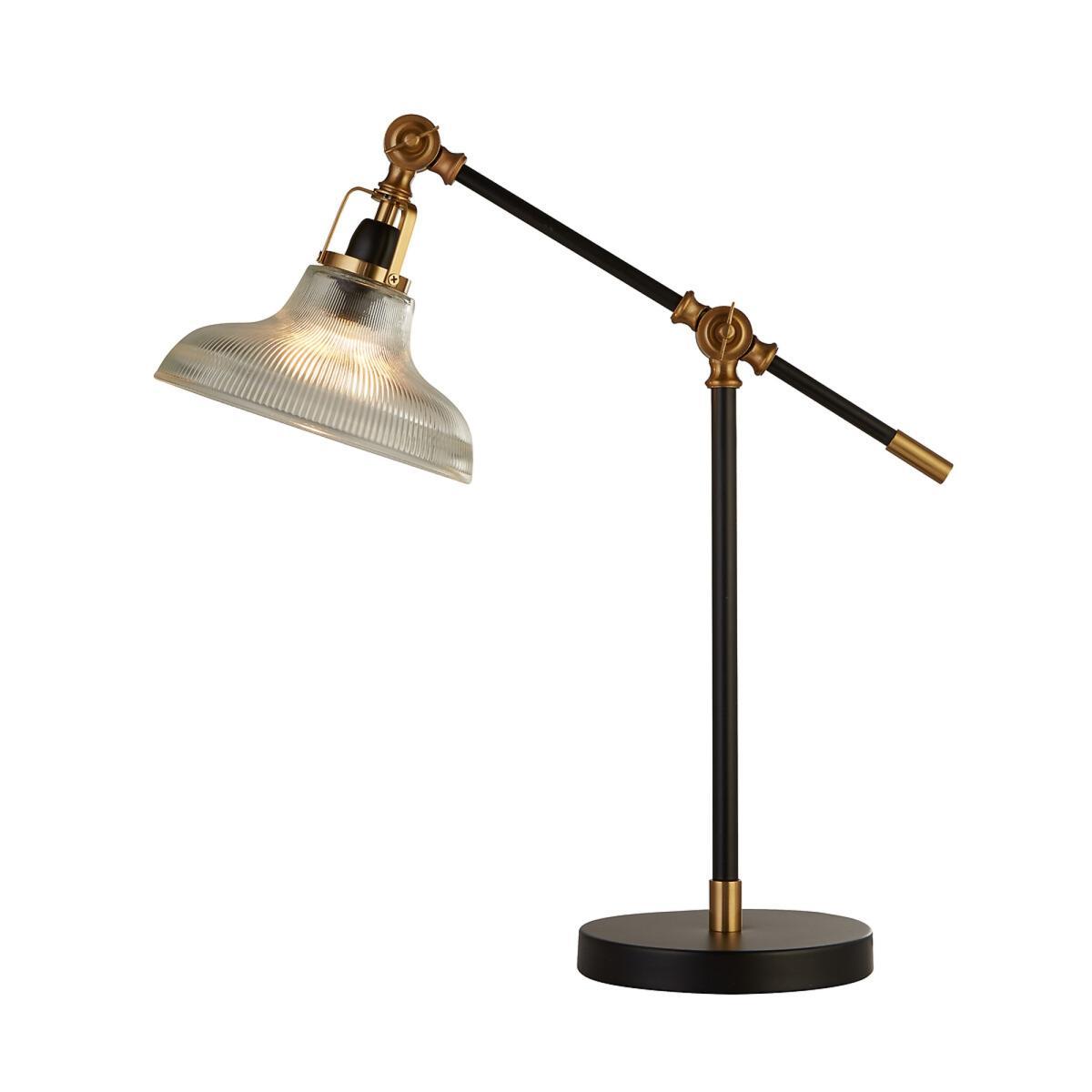 Clear Ribbed Glass, Black and Brass Detail Table Lamp – image 7